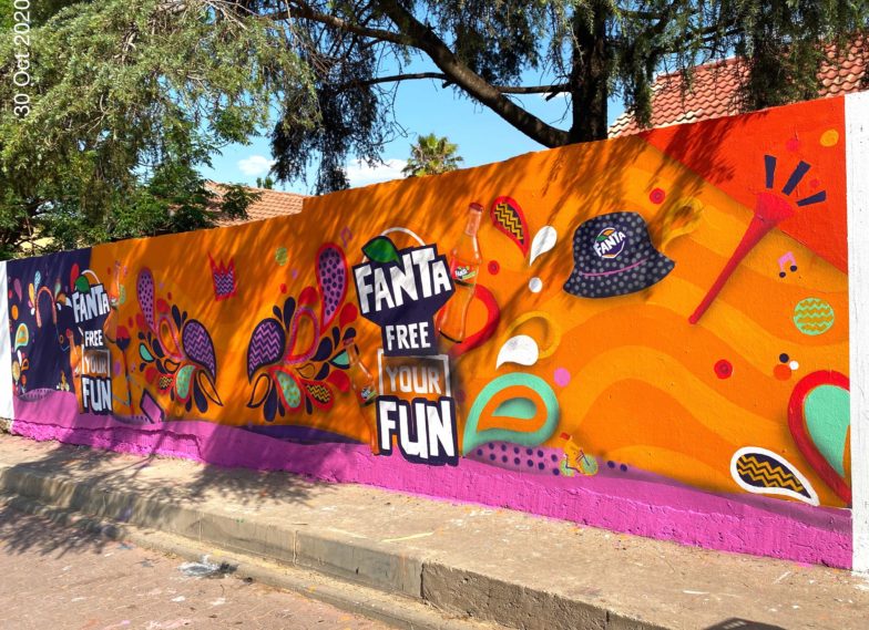 Fanta mural on a host's wall